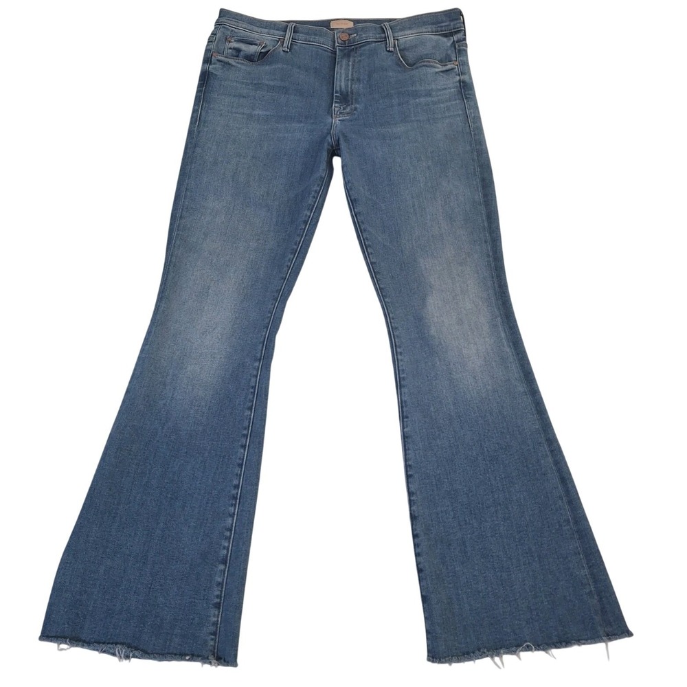 MOTHER Women's Blue Flare Jeans - Distressed Hem